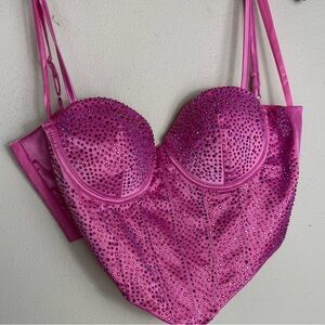 Pink Rhinestone Embellished Bustier